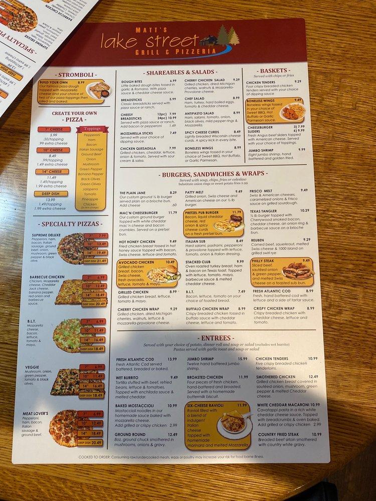 Menu at Matt's Lake Street Grill & Pizzeria,