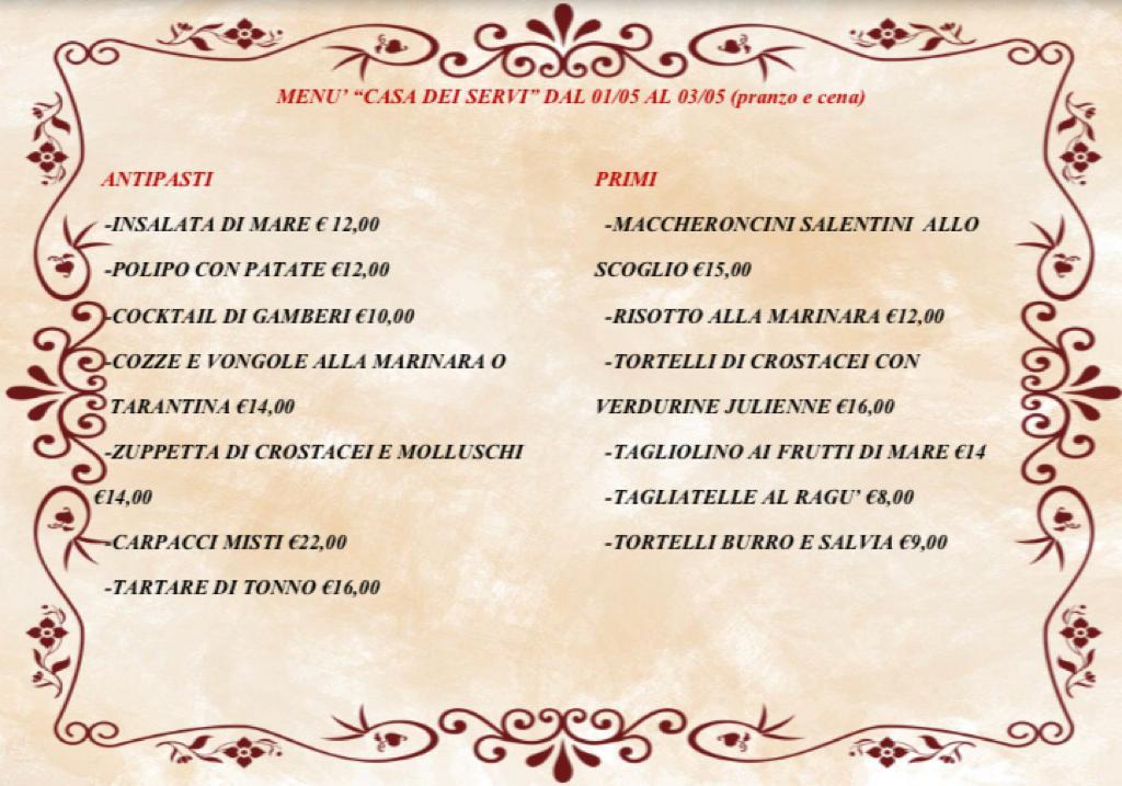 Menu Da La Casa Dei Servi Ristorante Castel Bolognese Via Borello