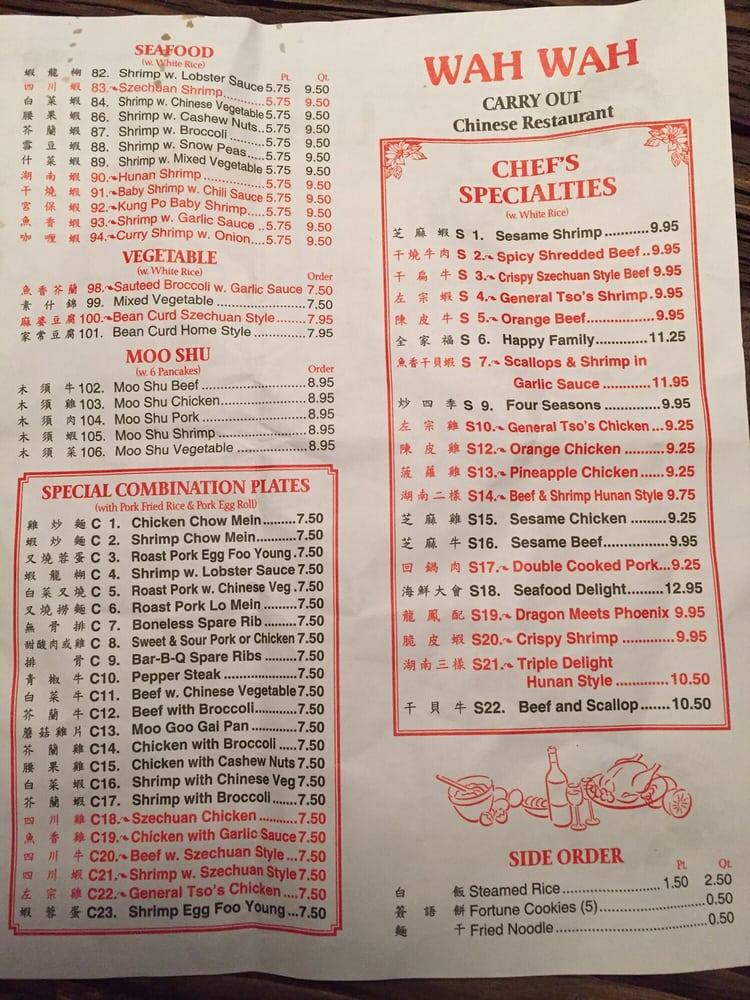 Menu at Wah Wah Chinese Restaurant, Richmond