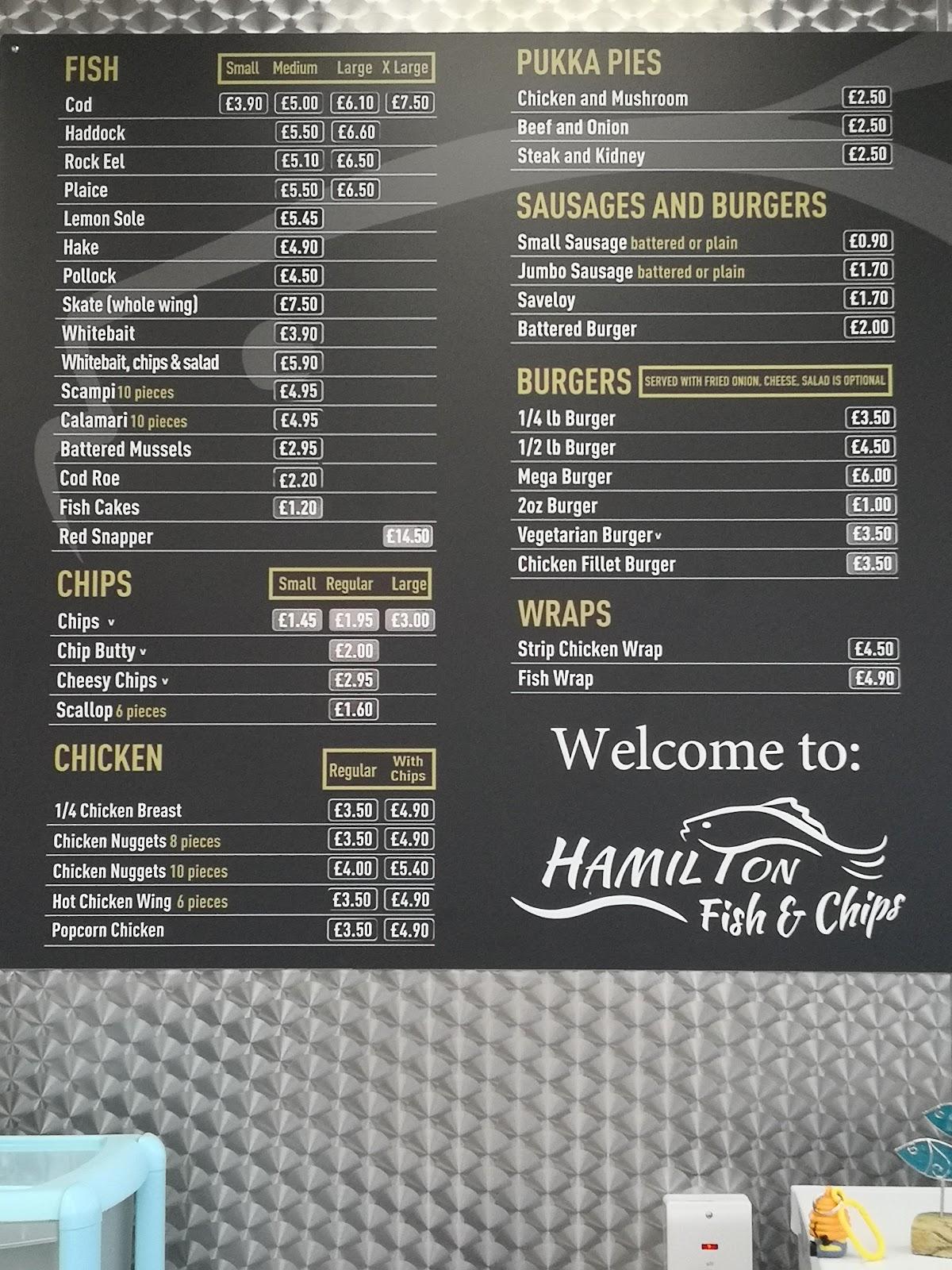 Menu at Hamilton Fish & Chips fast food, Felixstowe