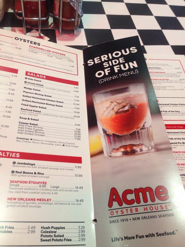 Menu at Acme Oyster House restaurant, Miramar Beach, 90 Seascape Dr