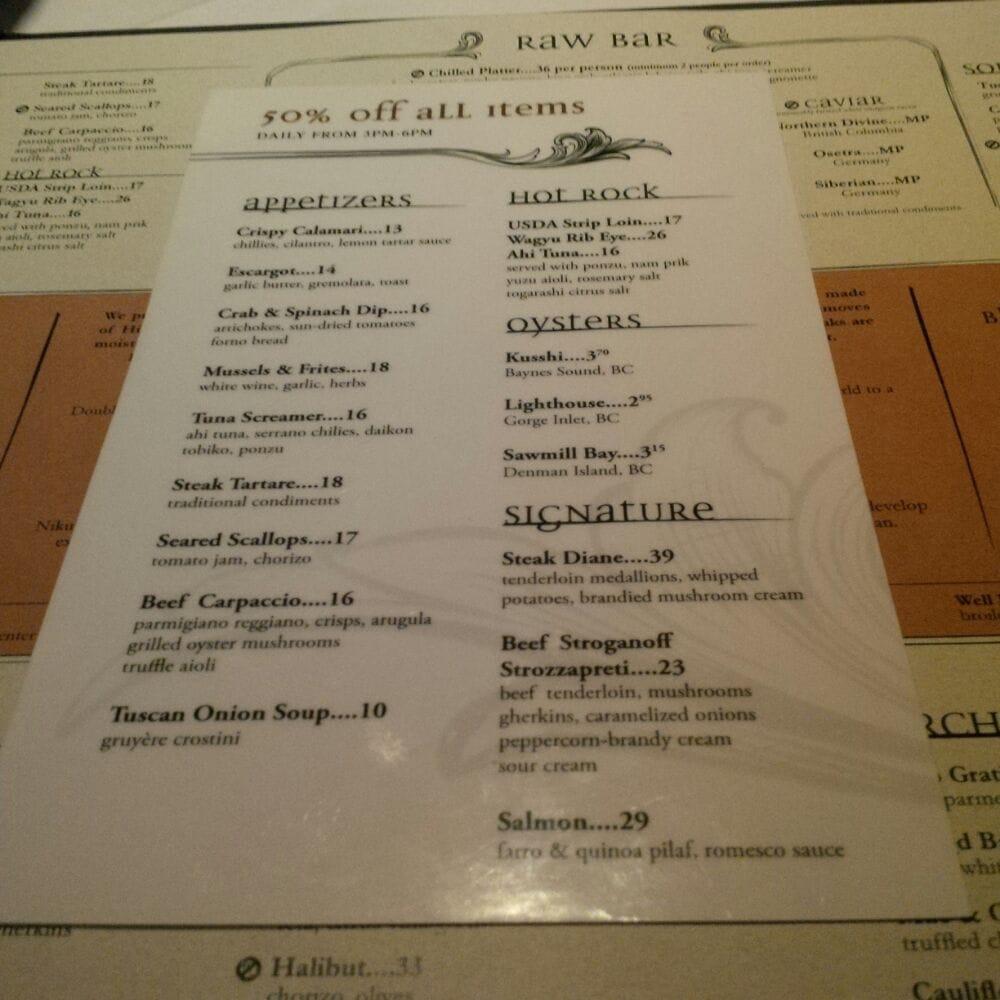 Menu at Black+Blue steakhouse, Vancouver