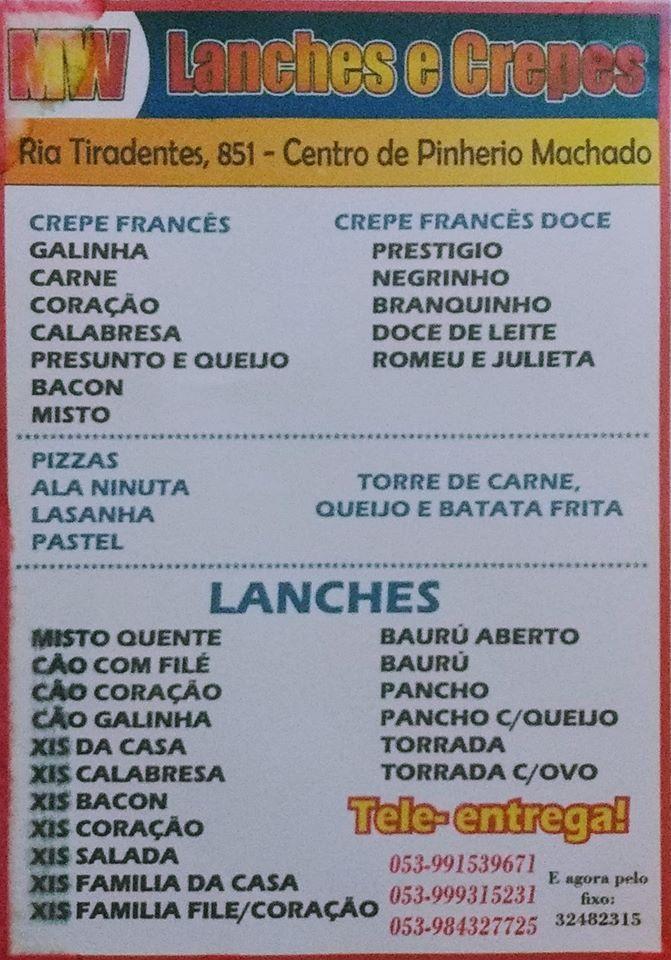 MW Lanches e Crepes cardápio
