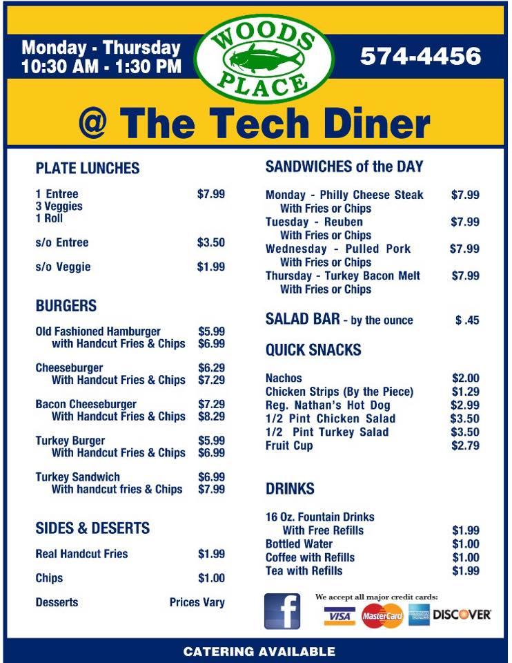Menu at Woods at SAU Tech Diner, Camden