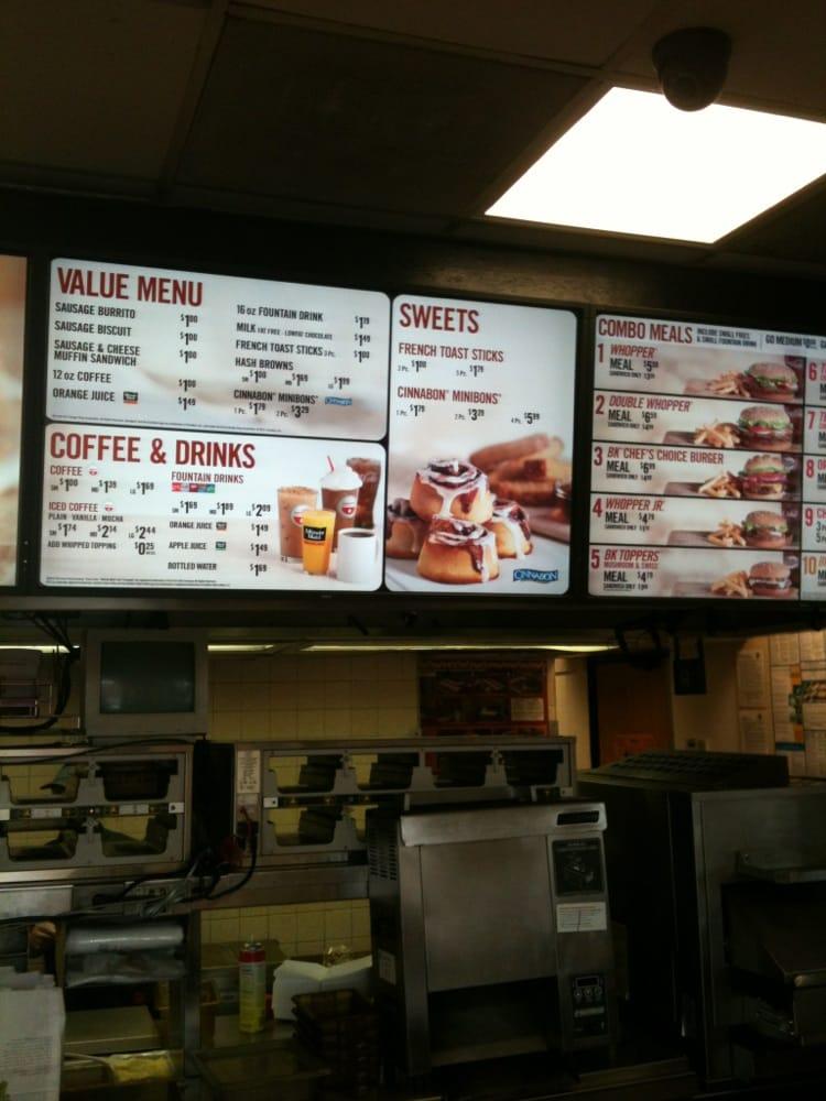 Menu at Burger King fast food, Franklin Park, W Grand Ave