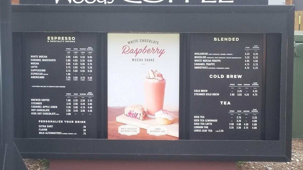 Menu at Woods Coffee cafe, Bellingham, 102 West Stuart Road
