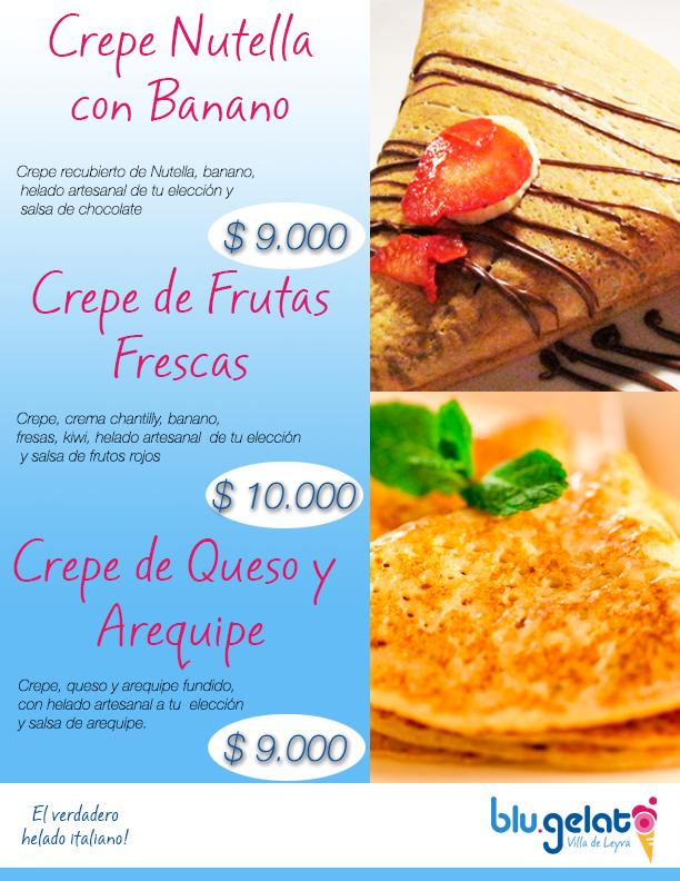 Menu at Blugelato Heladería Artesanal,. Crepes y Waffles en Villa de