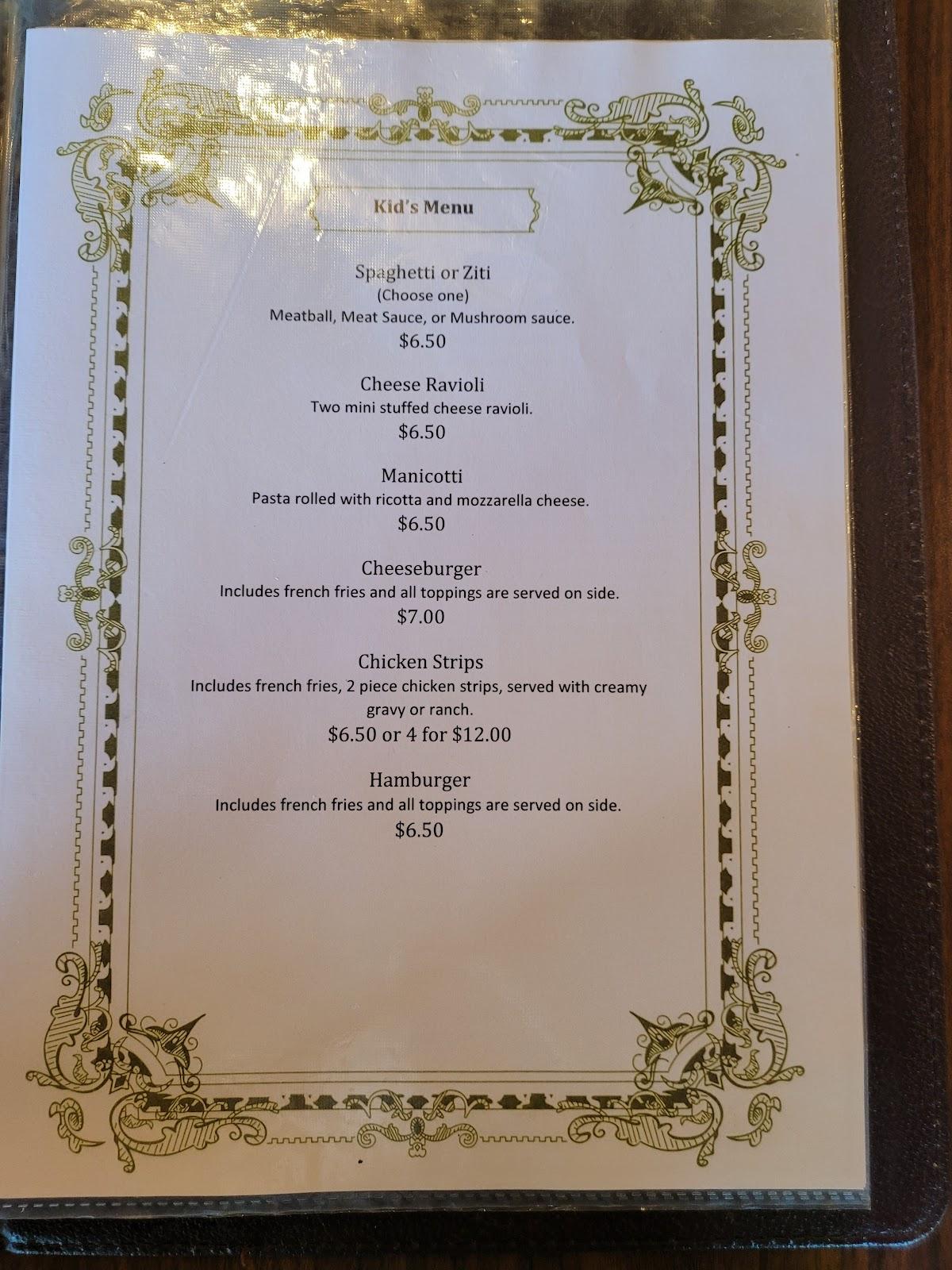 Menu at Joe's Pizza & Pasta restaurant, Bushland