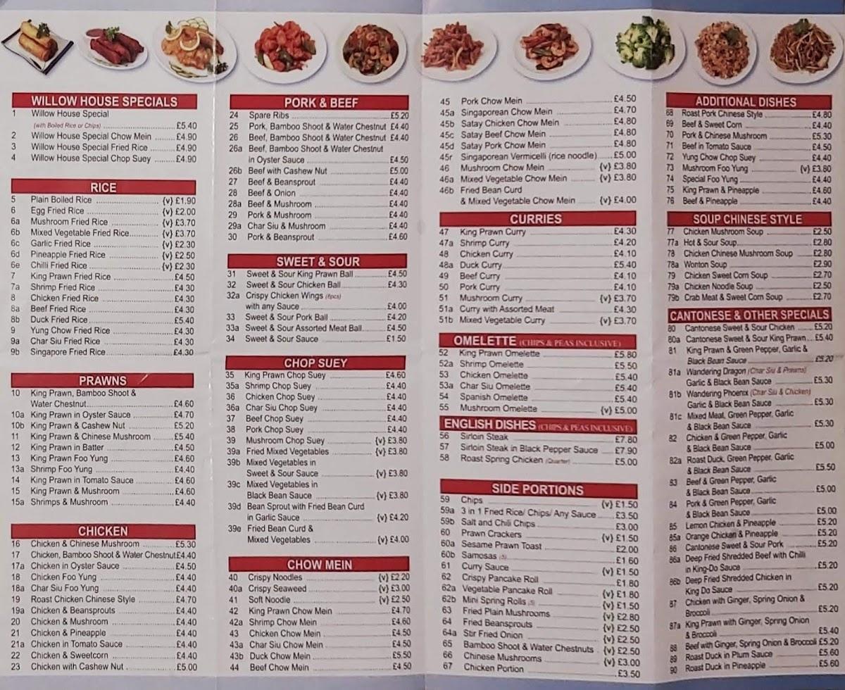 Menu at Willow House restaurant, Nottingham, 528 Mansfield Rd
