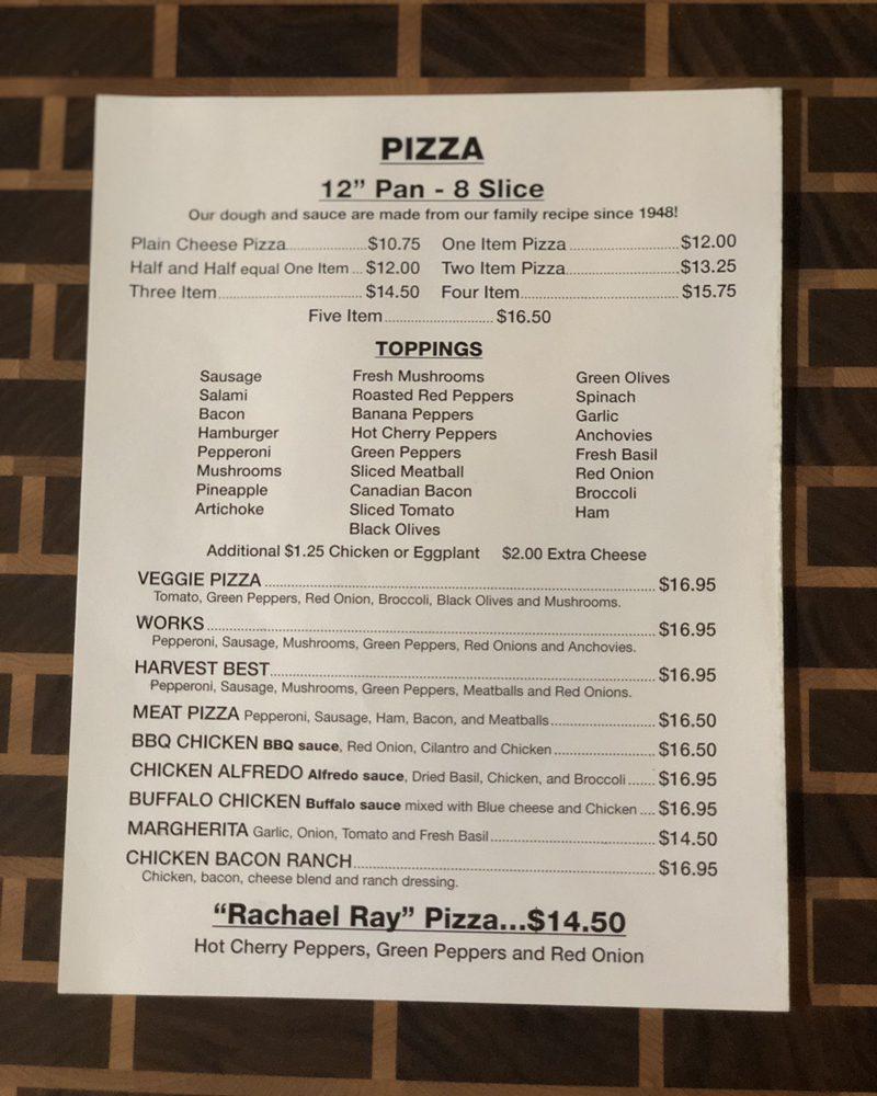 Menu at Harvest pizzeria, Queensbury