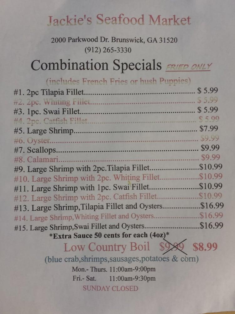 Menu at Jackie's Seafood Market, Brunswick