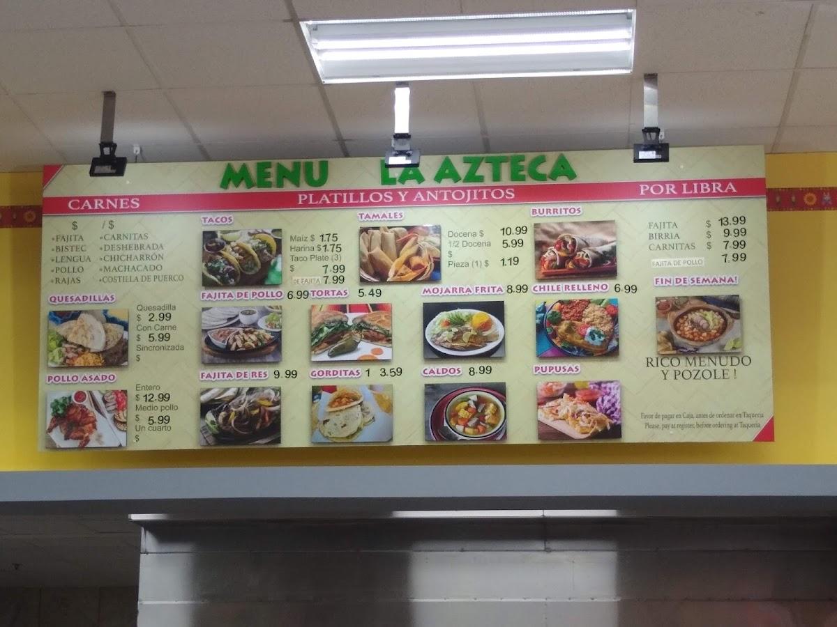 Menu at La Azteca Meat Market restaurant, Denton