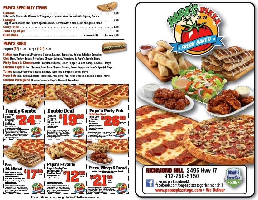 Menu at Papa's Pizza To Go pizzeria, Richmond Hill, US17