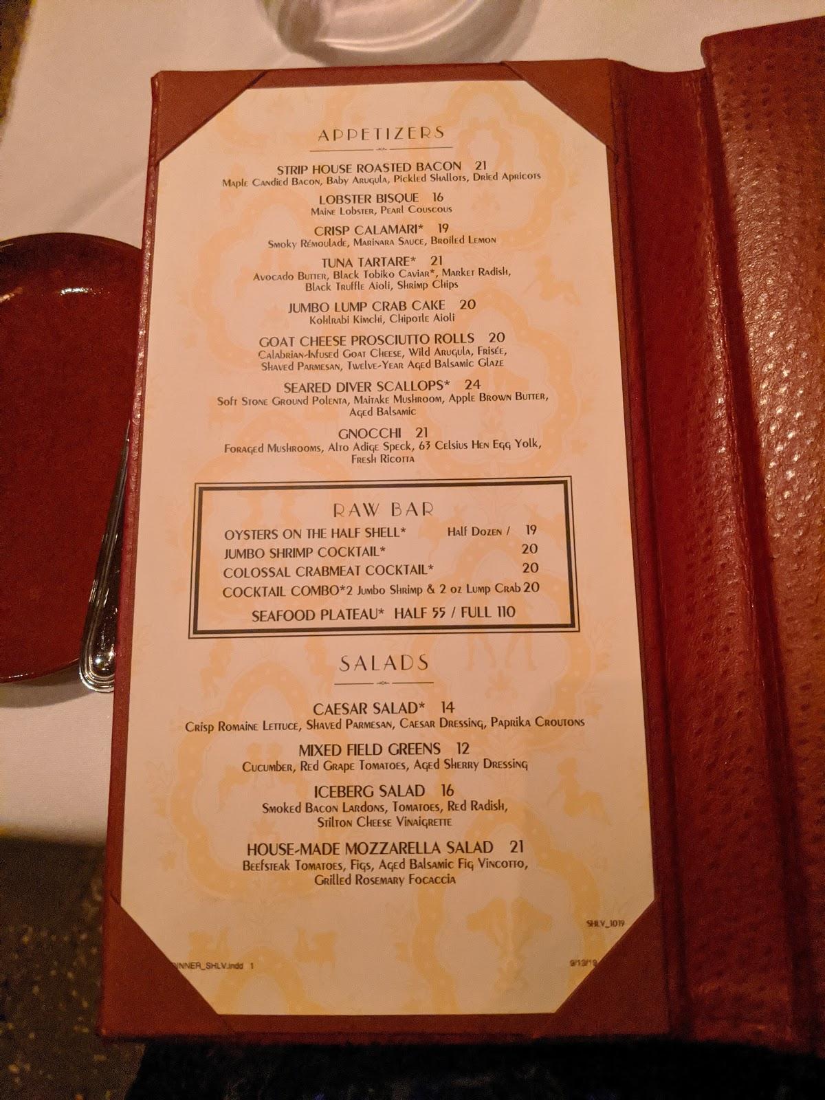Menu at Strip House Steakhouse, Las Vegas, Las Vegas Blvd S