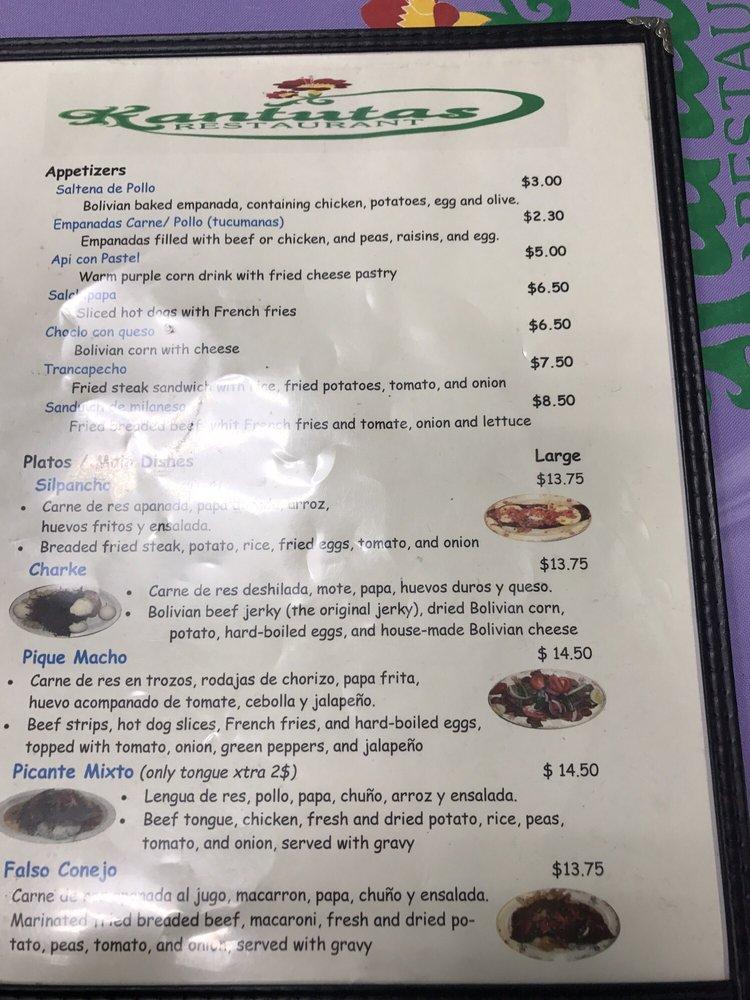 Menu at Kantuta's restaurant, WheatonGlenmont