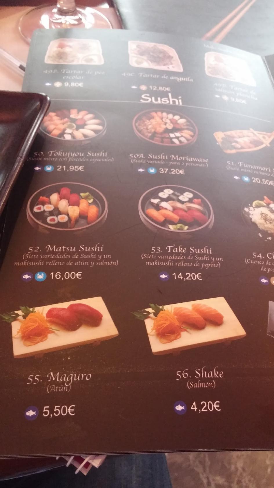 Menu at Restaurante Casa Osaka, Madrid