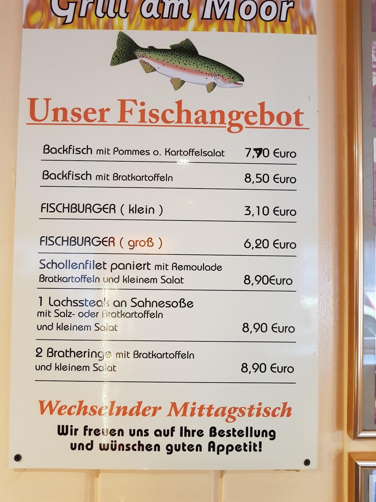Speisekarte von Grill "Am Moor" alle Speisen auch außer Haus fast Food