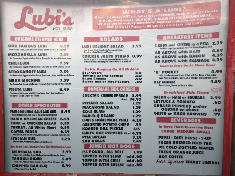 Menu at Lubi's Hot Subs fast food, Jacksonville, Beach Blvd