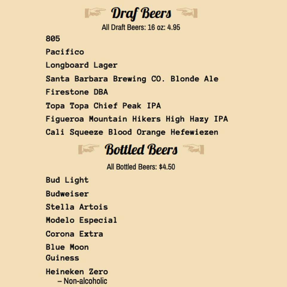 Menu at Longboard's Grill pub & bar, Santa Barbara