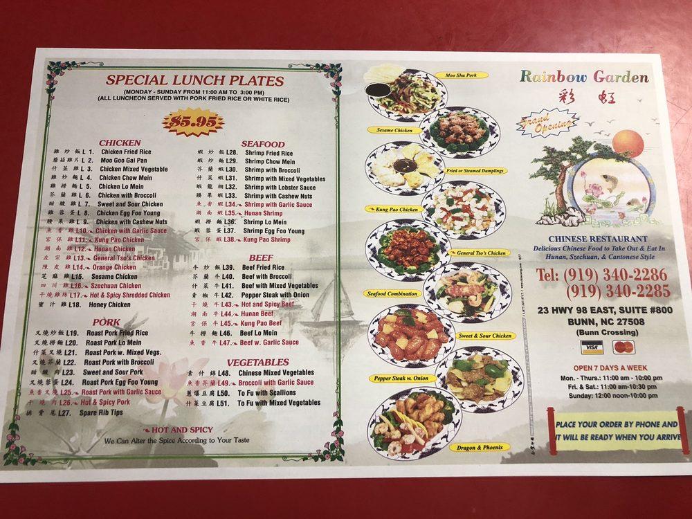 Menu at Rainbow Garden restaurant, Bunn