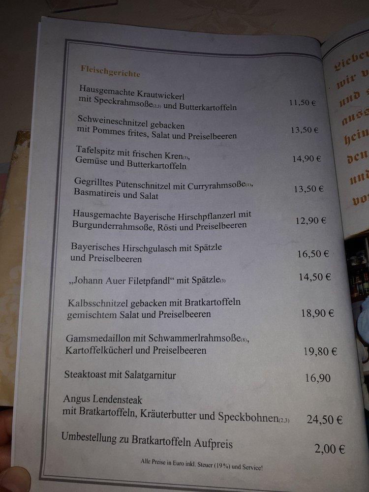 Speisekarte von Zum Johann Auer restaurant, Rosenheim