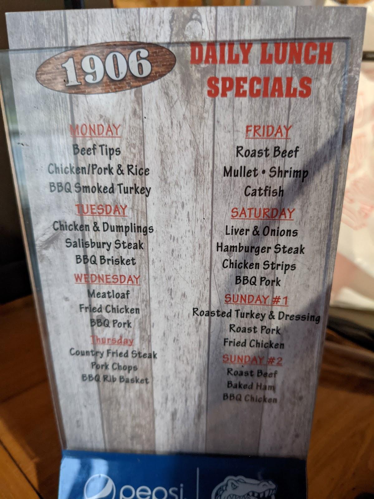 Menu at Farmhouse 1906 restaurant, Newberry
