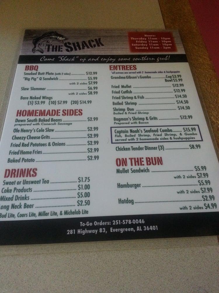 Menu at The Shack restaurant, Evergreen, 77 Liberty Hill Pl