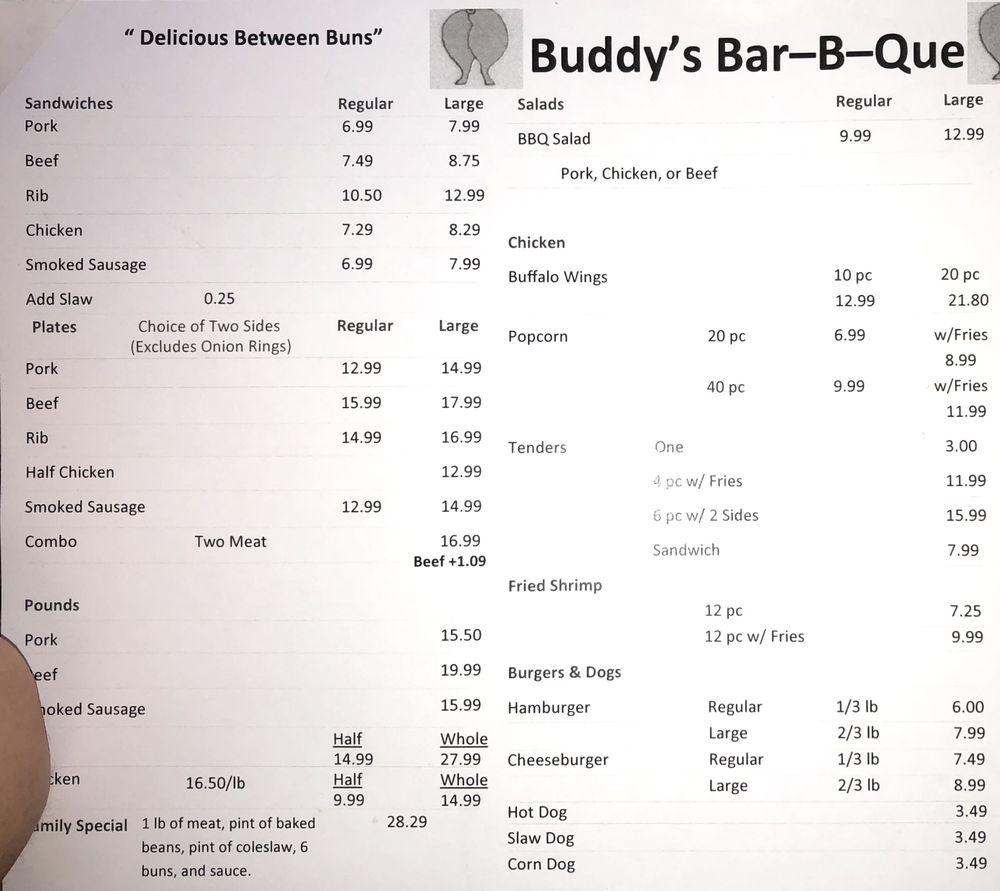 Menu at Buddy's BarBQue, Alabaster, 411 1st St N