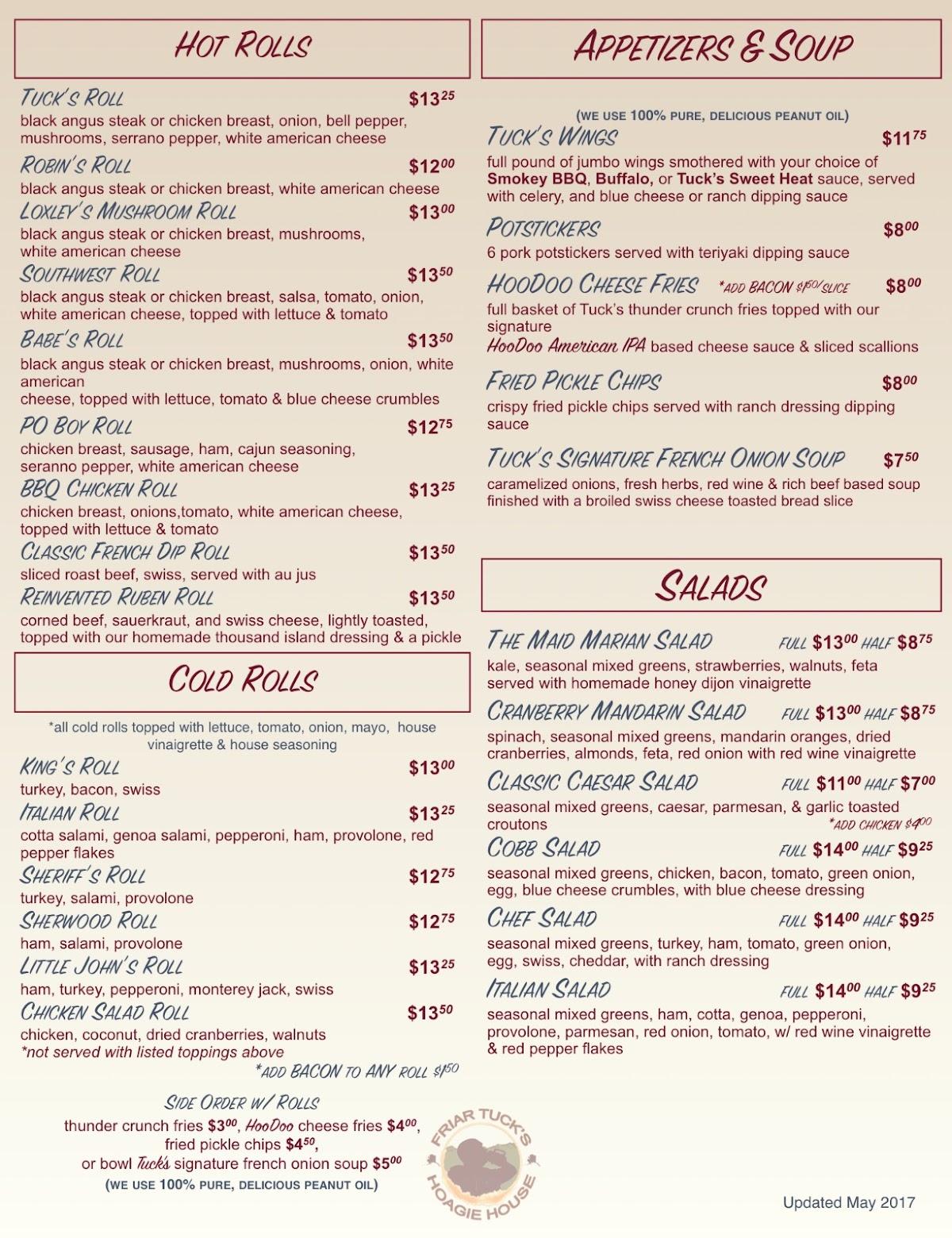 Menu at Friar Tuck's Hoagie House pub & bar, Fairbanks