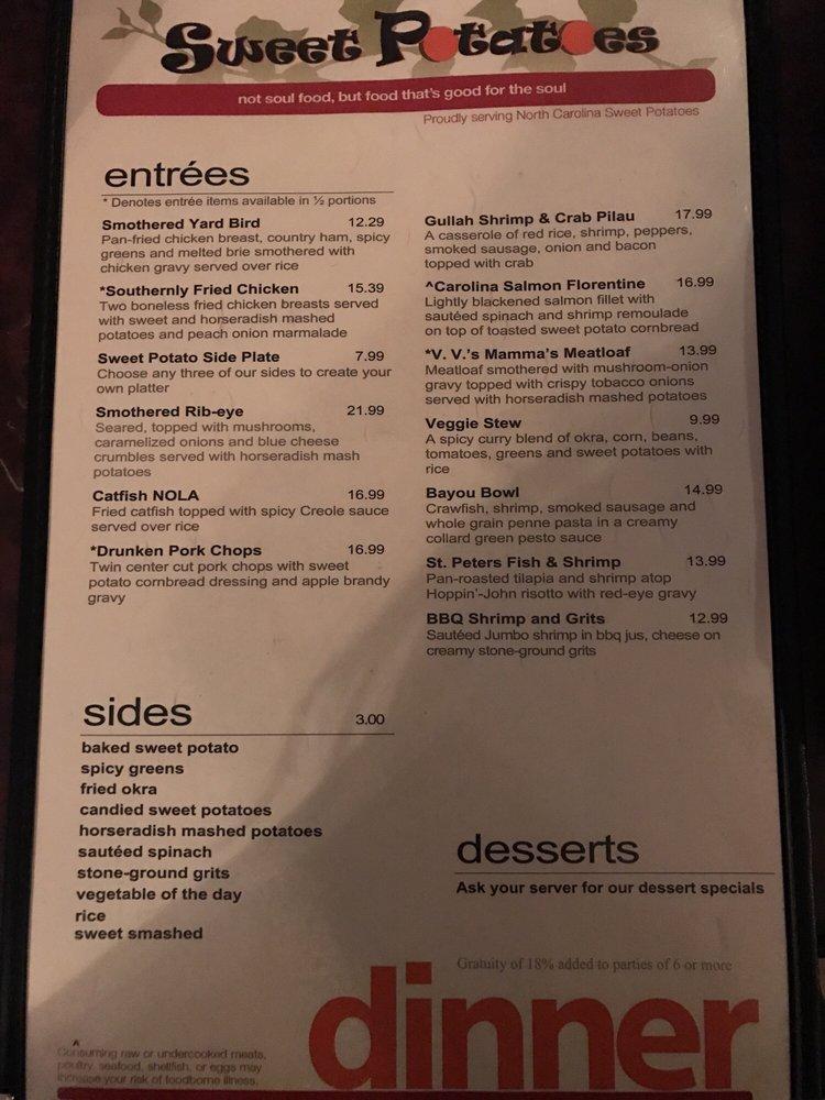 Menu at Sweet Potatoes restaurant, WinstonSalem