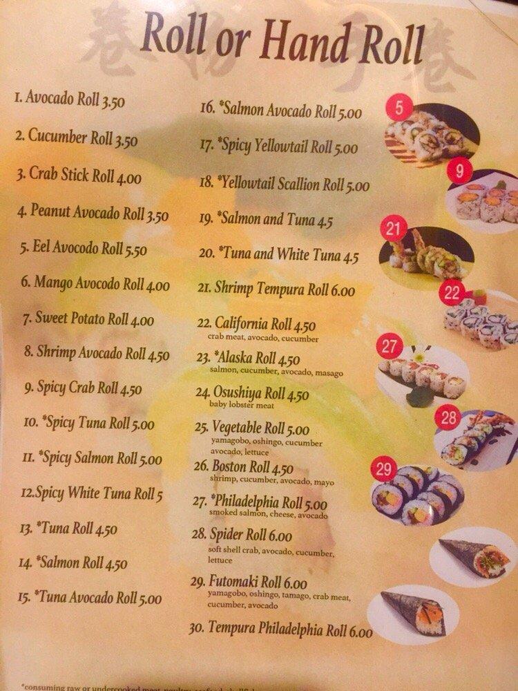 Menu at Yamato Sushi Restaurant, Kittanning