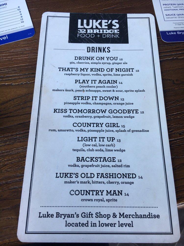 Menu at Luke's 32 Bridge restaurant, Nashville