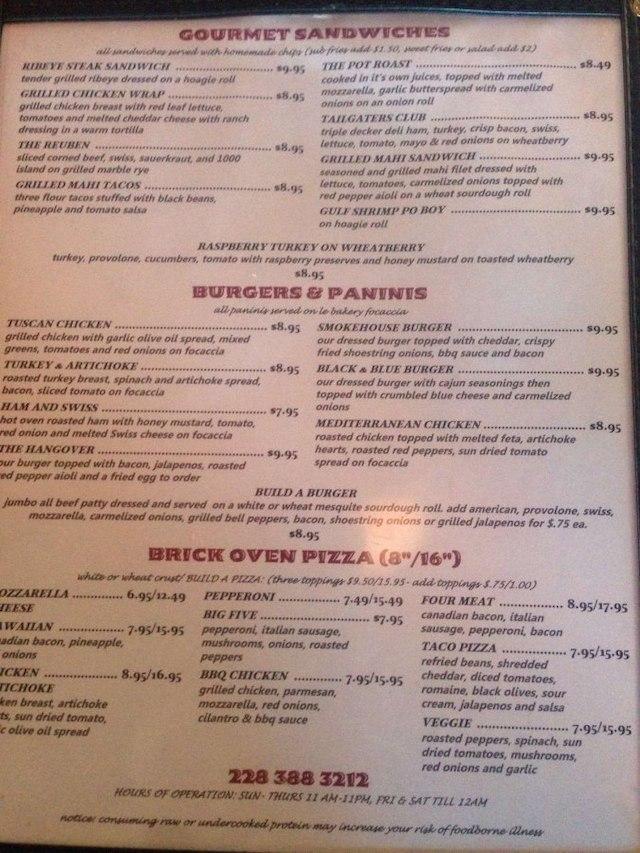 Menu at Tailgaters Sports Pub and Grill, Biloxi
