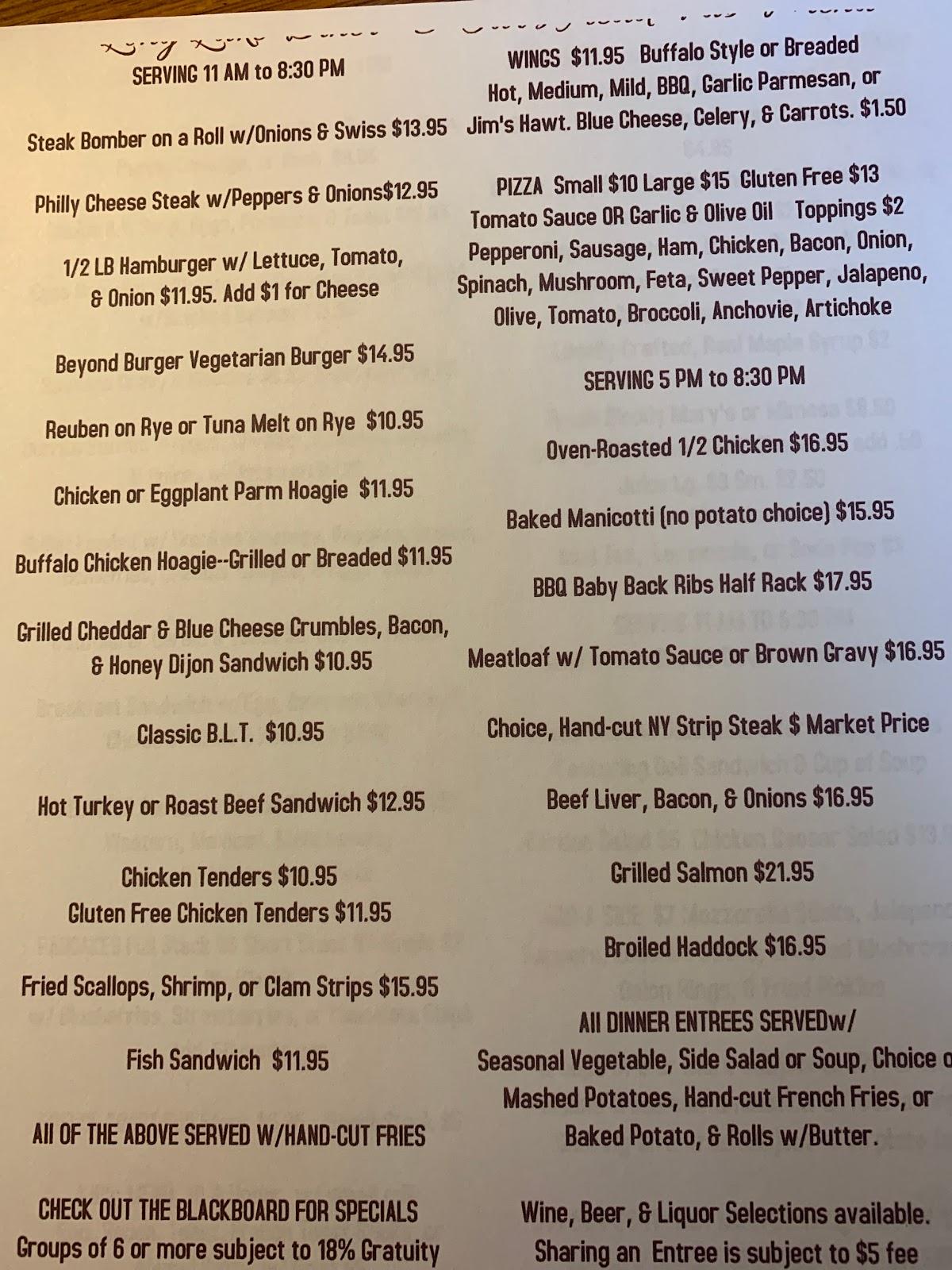 Menu at Long Lake Diner & Owl’s Head Pub, Long Lake, Main St
