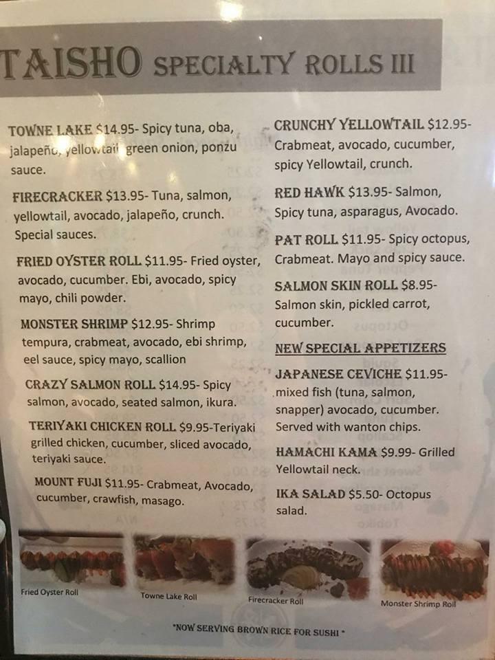 Menu at Taisho Japanese Grill and Sushi Bar, Cypress