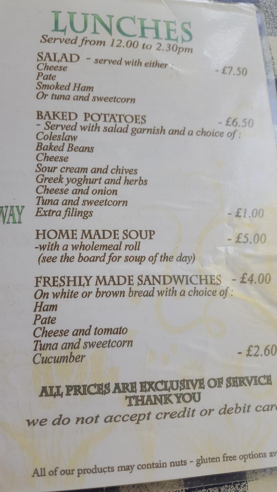 Menu at Litlington Tea Gardens cafe, Alfriston, The St