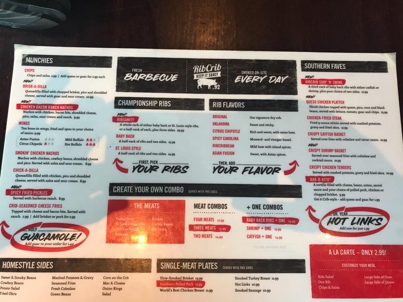 Menu at RibCrib BBQ, Elk City