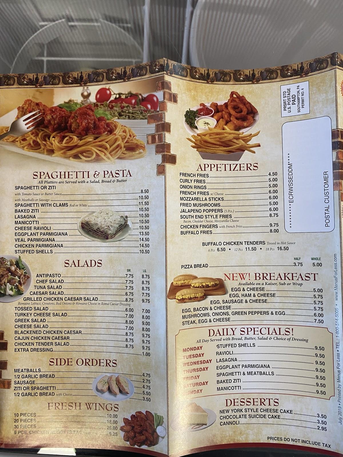 Menu at South End Pizza IV pizzeria, Egg Harbor City