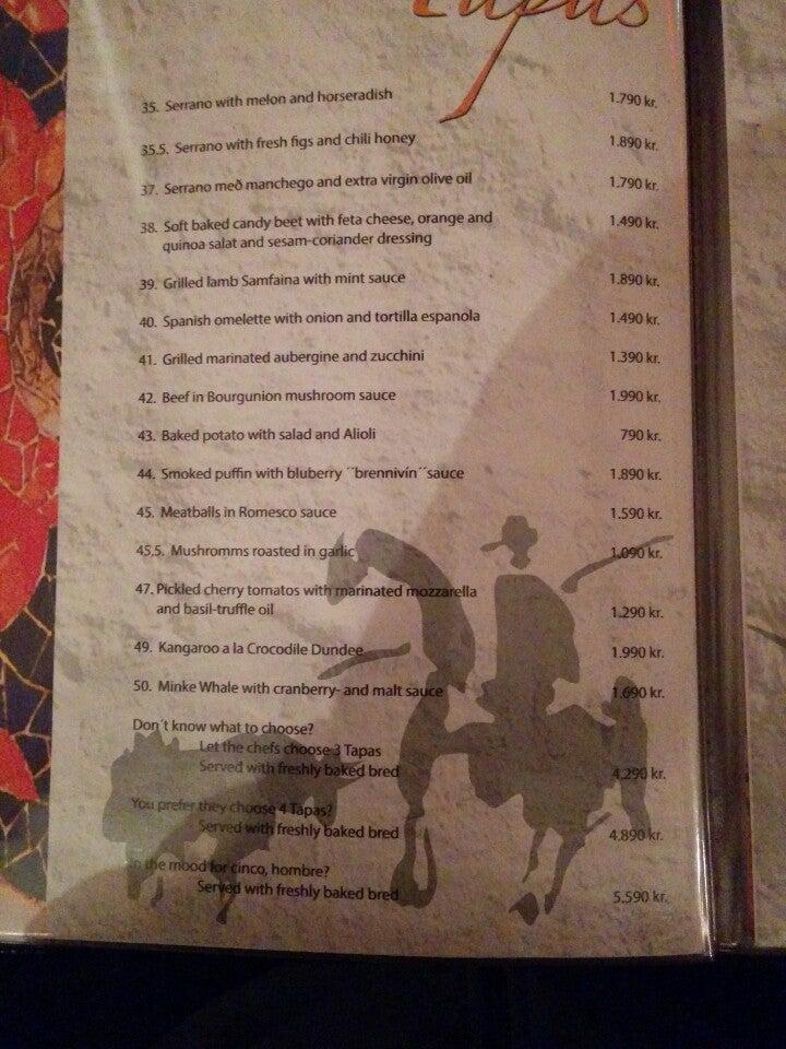 Menu at Tapas barinn, Reykjavík