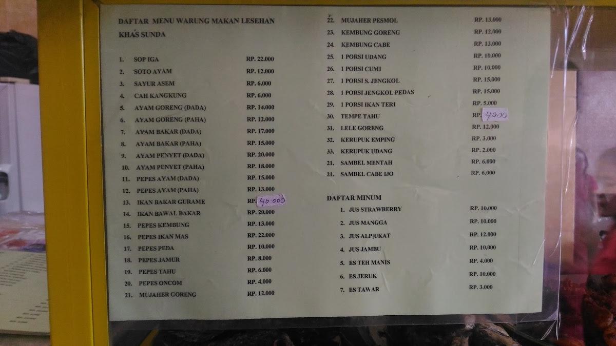 Carta Del Restaurante Warung Makan Lesehan Khas Sunda North Jakarta