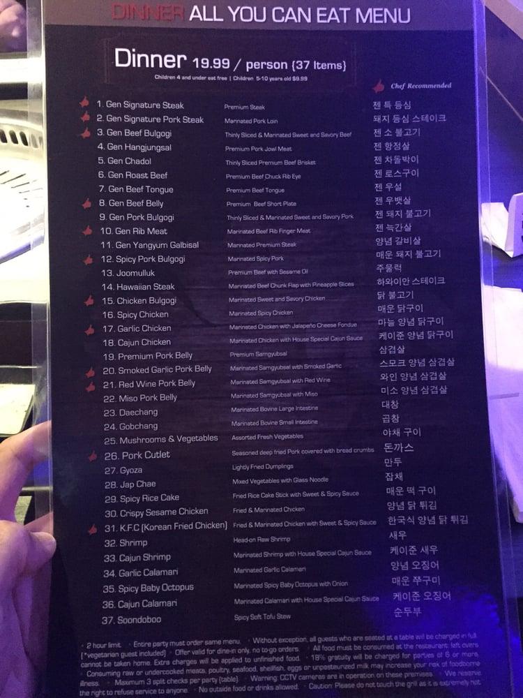 Menu at Gen Korean BBQ House, West Covina
