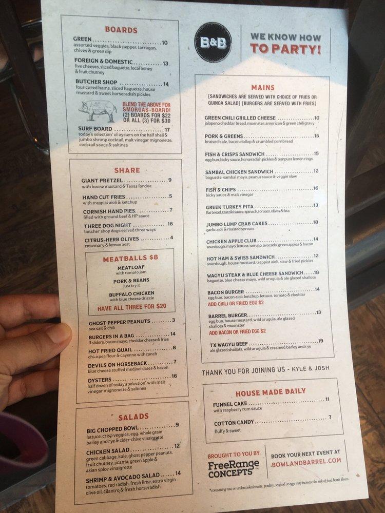 Menu at Bowl & Barrel, Dallas