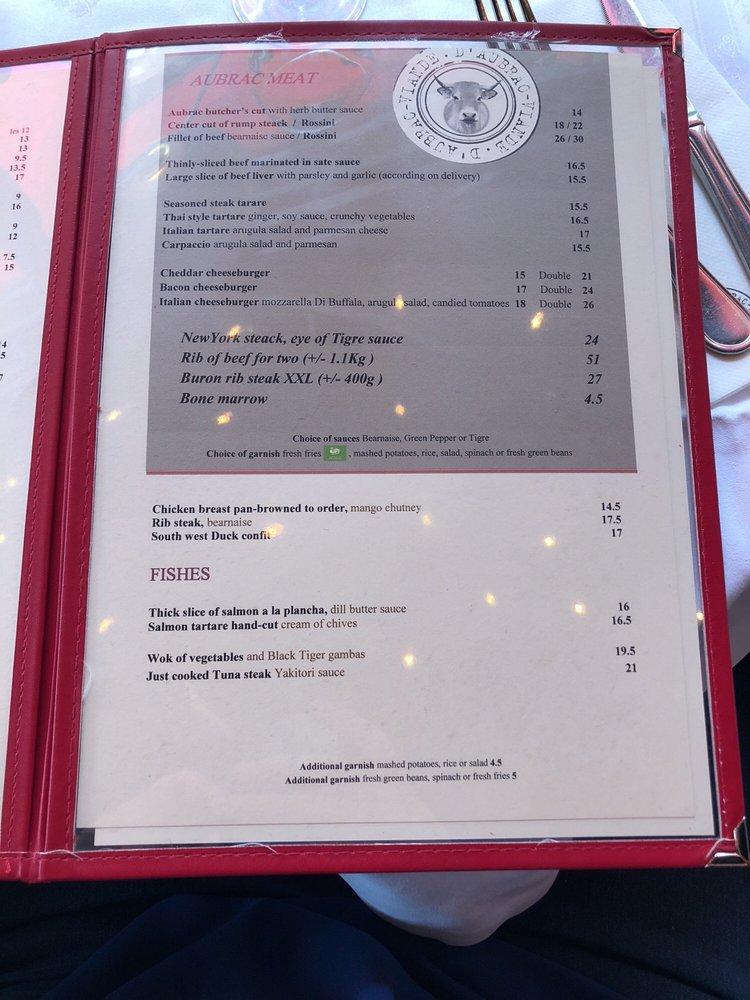 Menu at Le George V cafe, Paris