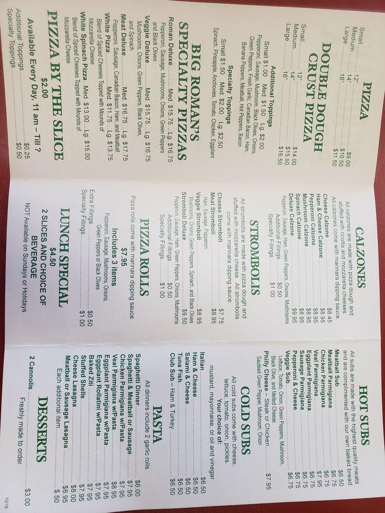 Menu at Big Romans Pizza pizzeria, Roseland, US1 UNIT 4