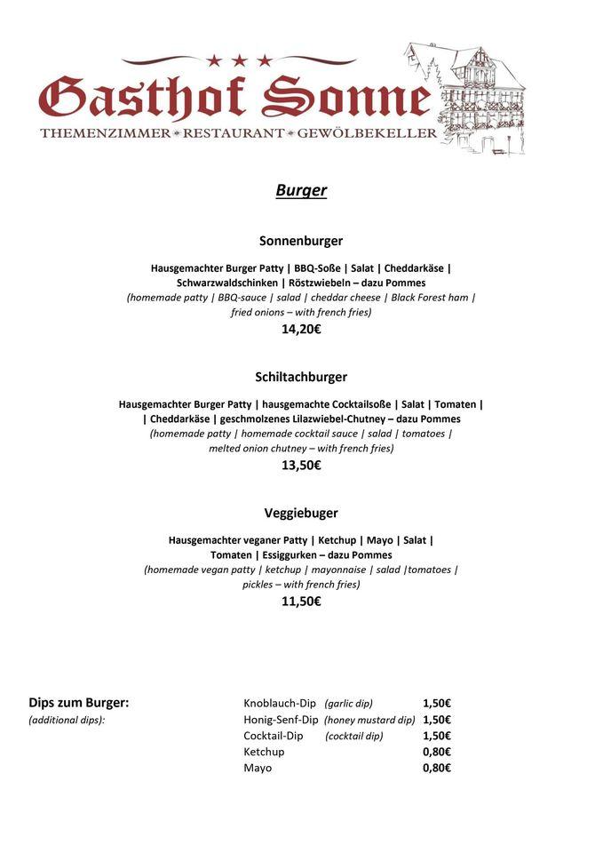 Speisekarte von Gasthof Sonne restaurant, Schiltach