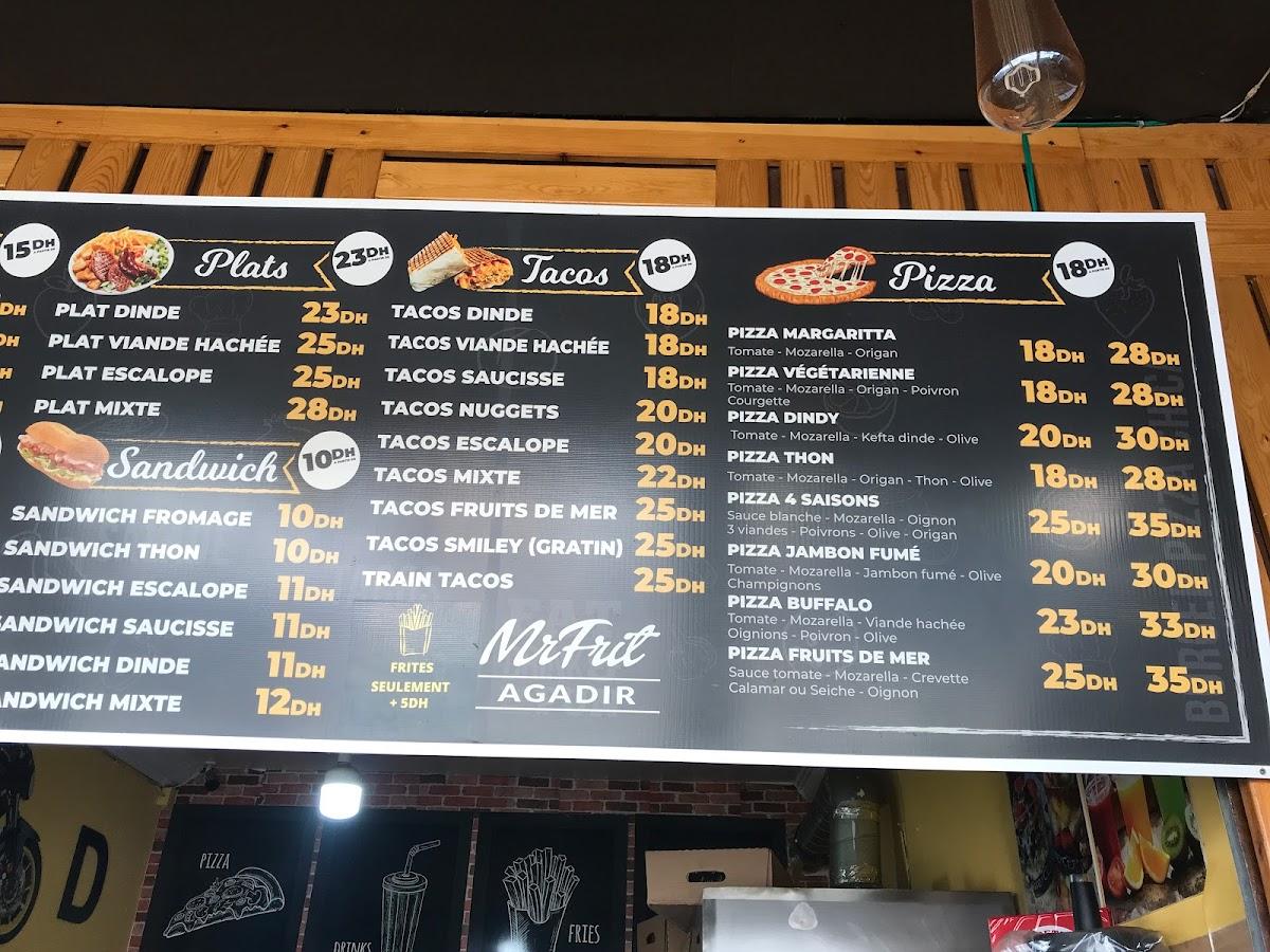 Menu at Snack Mr Frit restaurant, Agadir