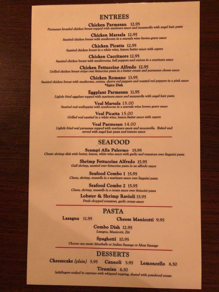 Carta de Bella’s Italian Restaurant, Junction City, 605 N Washington St