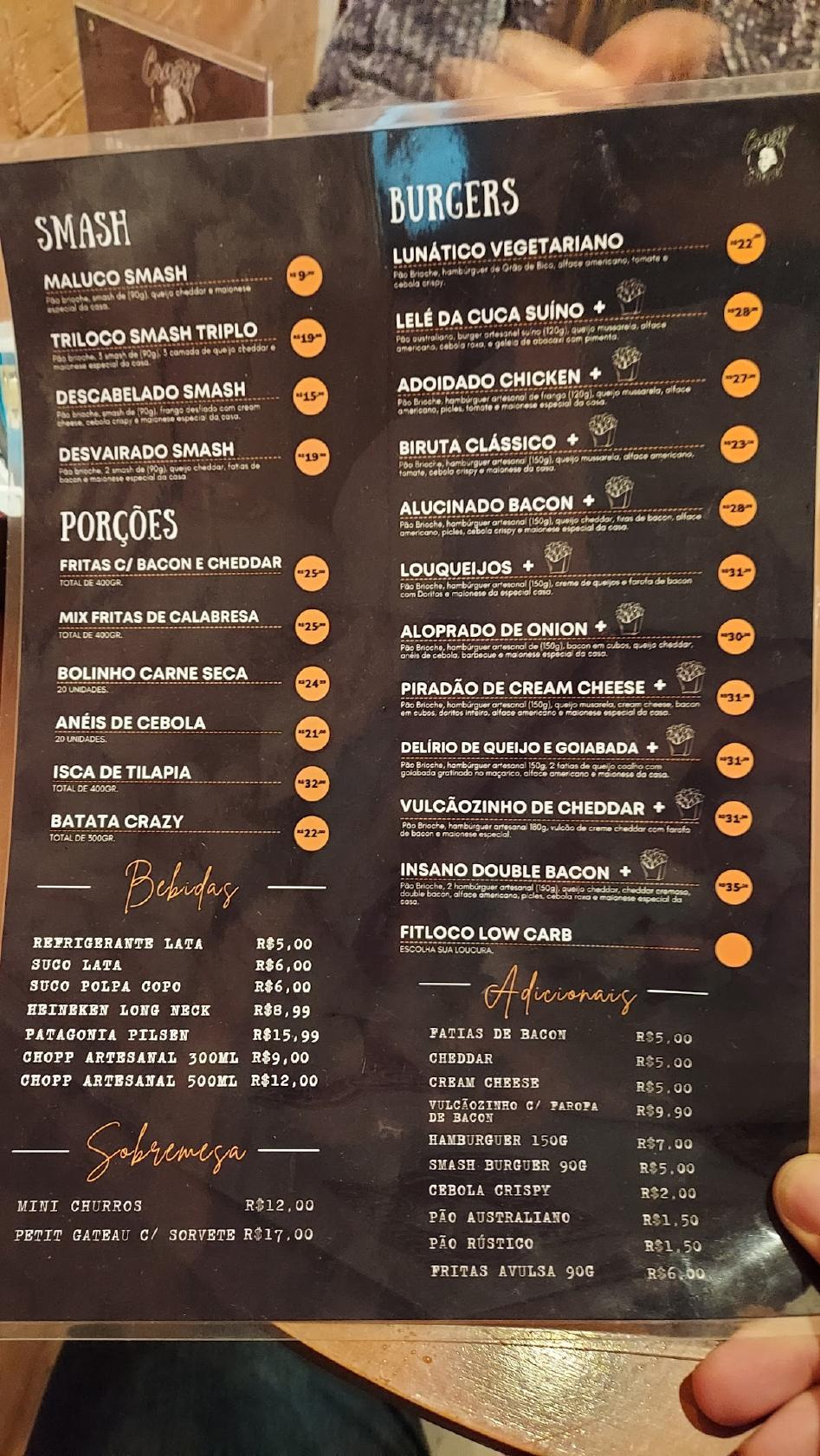 Menu at Crazy Burger Hambúrgueria restaurant Curitiba