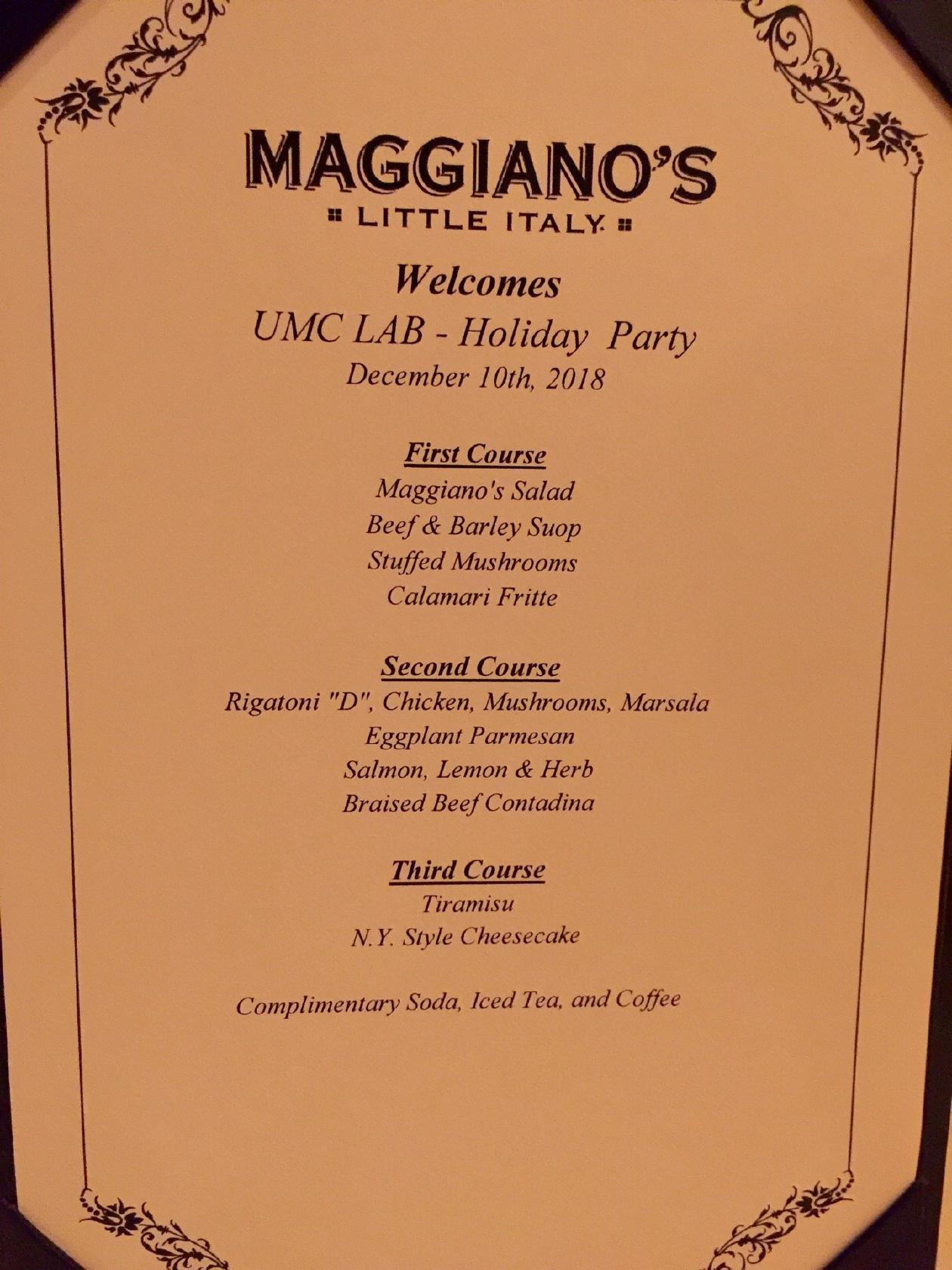 Menu at Maggiano's pub & bar, Las Vegas, Rosemary Park Dr