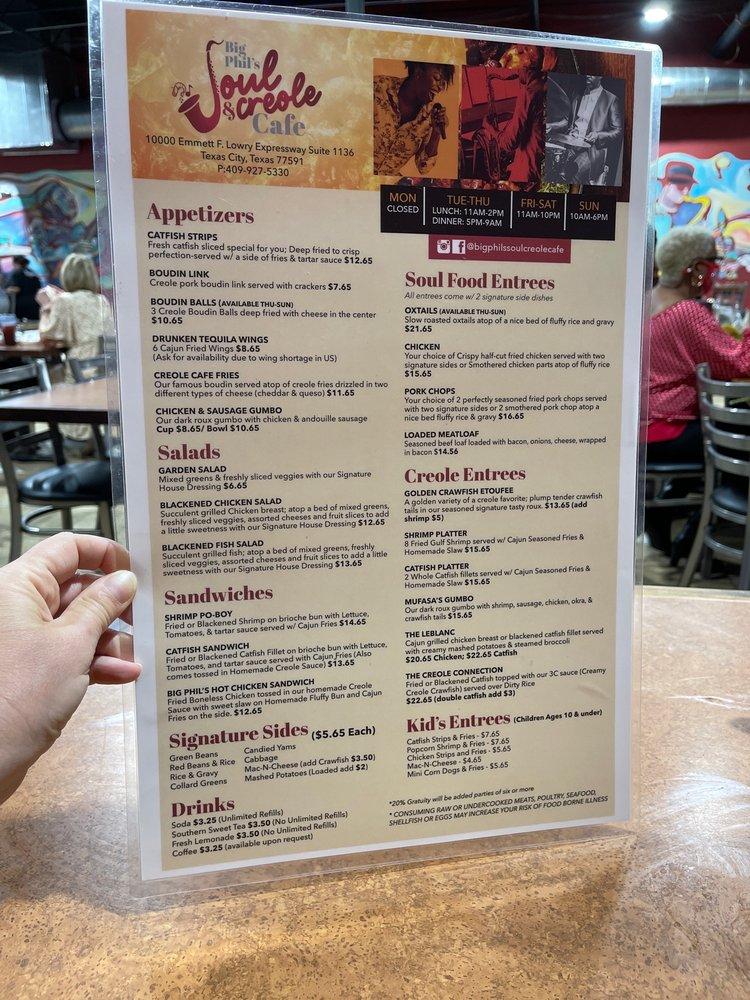 Menu at Roux Daddy’s Soul & Creole Cafe, Texas City